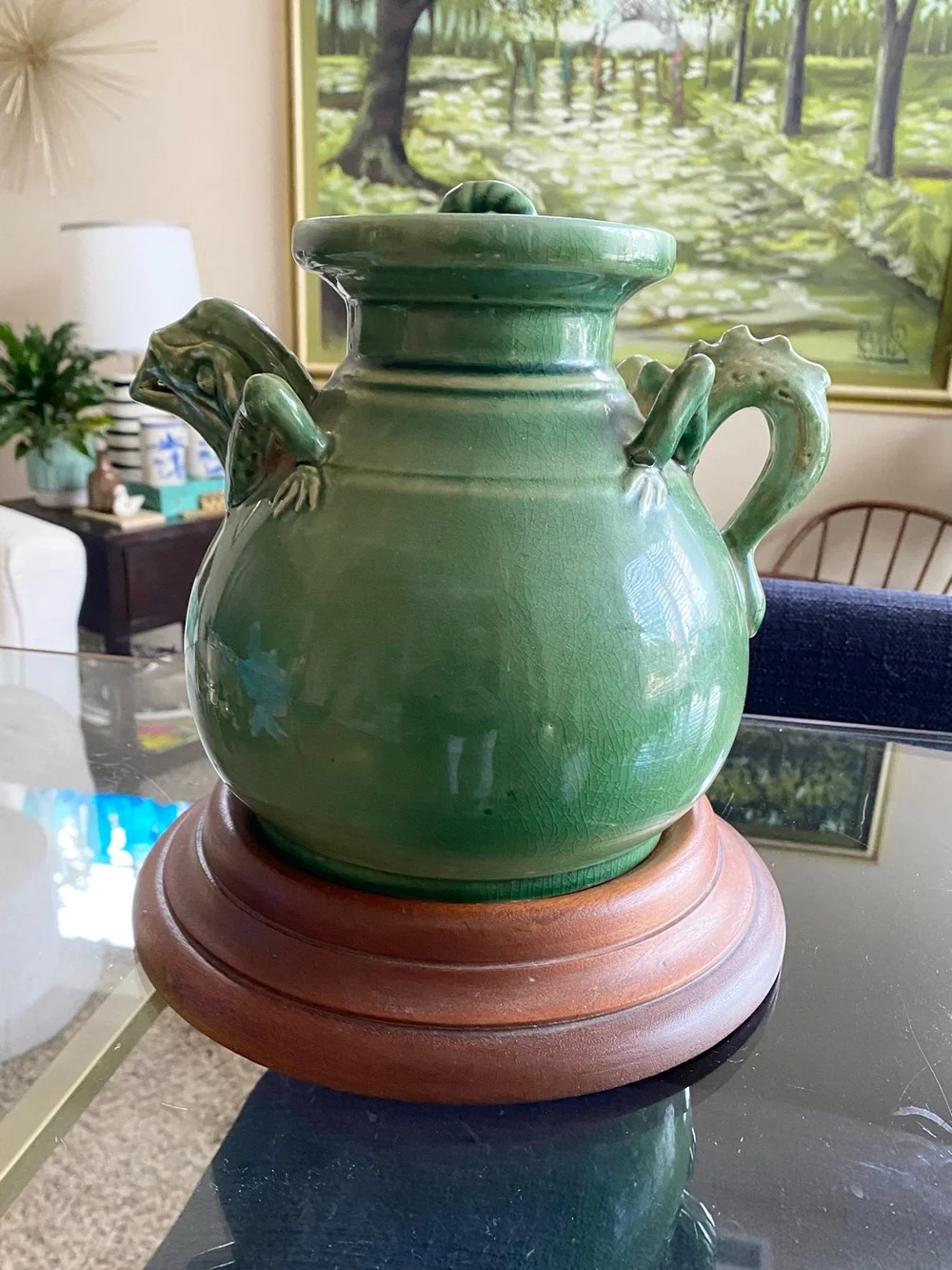 VTG 1980s Alien Xenomorph Chestburster Green Ceramic Pitcher w Lid Display Base